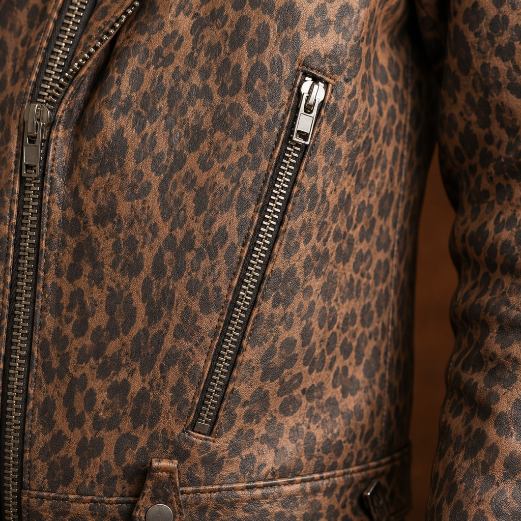 FINEHIDE  LEOPARD  BIKER GENUINE LEATHER JACKET FOR MEN