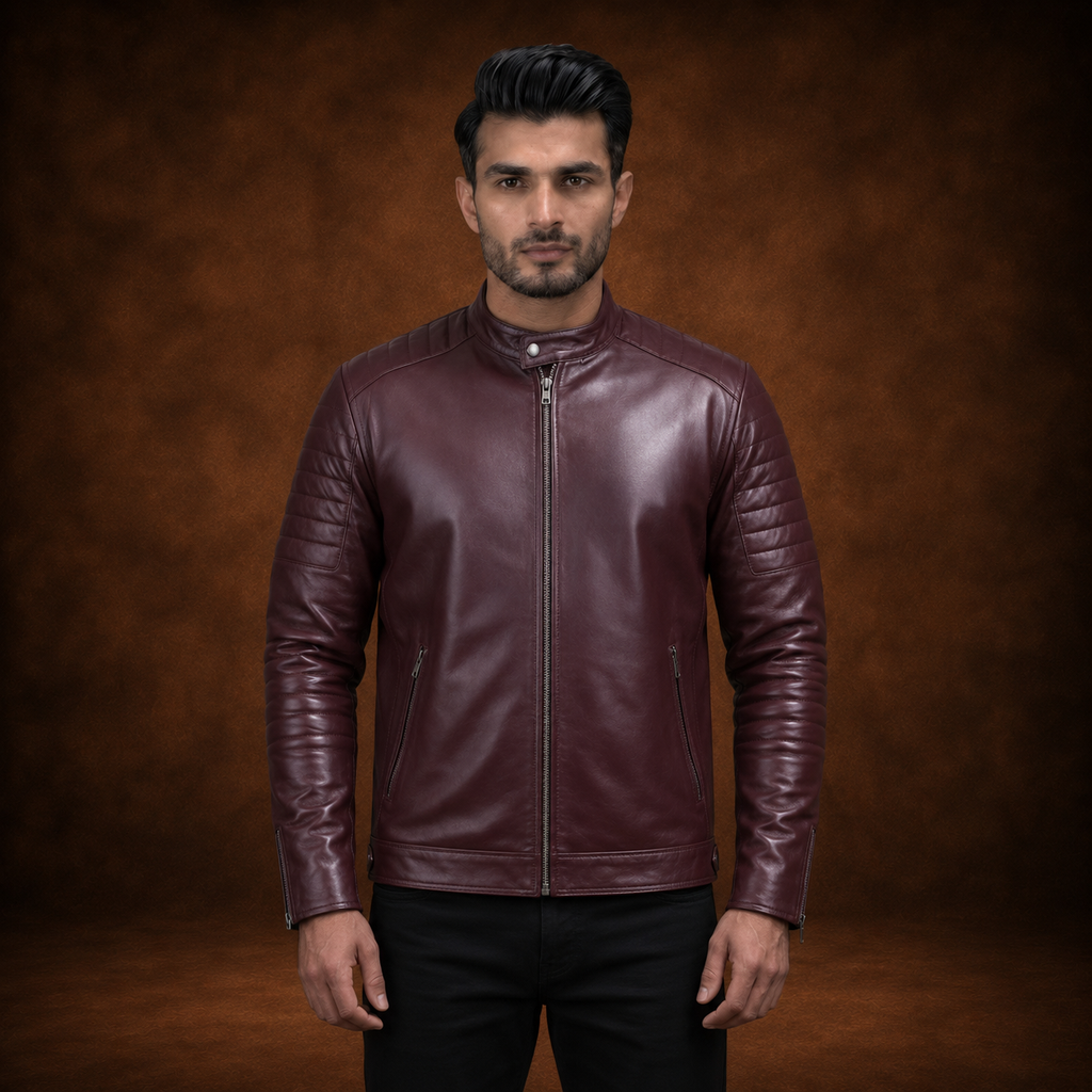 FINEHIDE MEHROON MAVRICK  GENUINE LEATHER JACKET FOR MEN