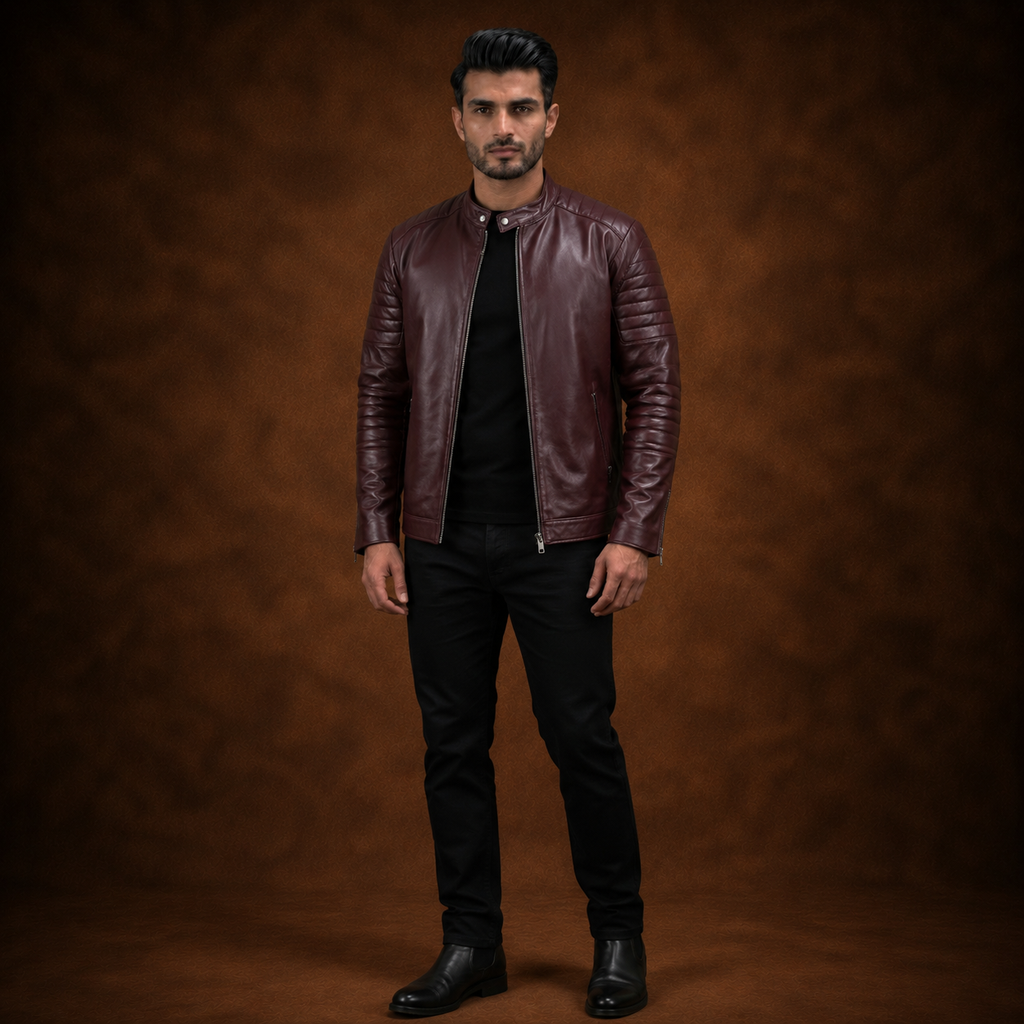 FINEHIDE MEHROON MAVRICK  GENUINE LEATHER JACKET FOR MEN