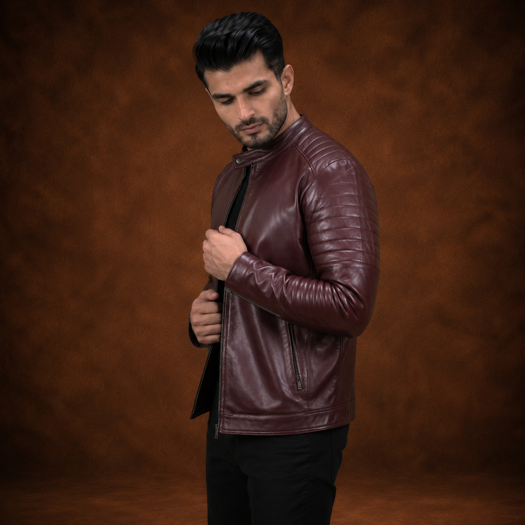 FINEHIDE MEHROON MAVRICK  GENUINE LEATHER JACKET FOR MEN