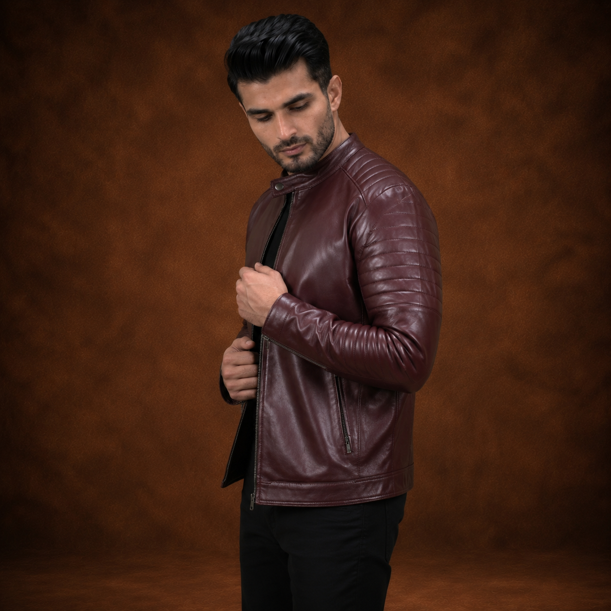 FINEHIDE MEHROON MAVRICK  GENUINE LEATHER JACKET FOR MEN