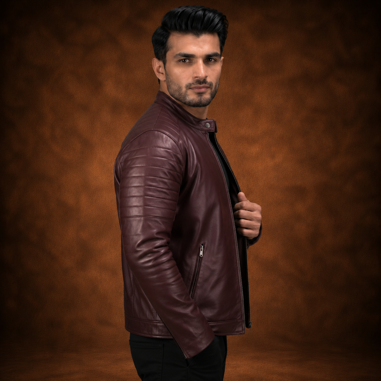FINEHIDE MEHROON MAVRICK  GENUINE LEATHER JACKET FOR MEN