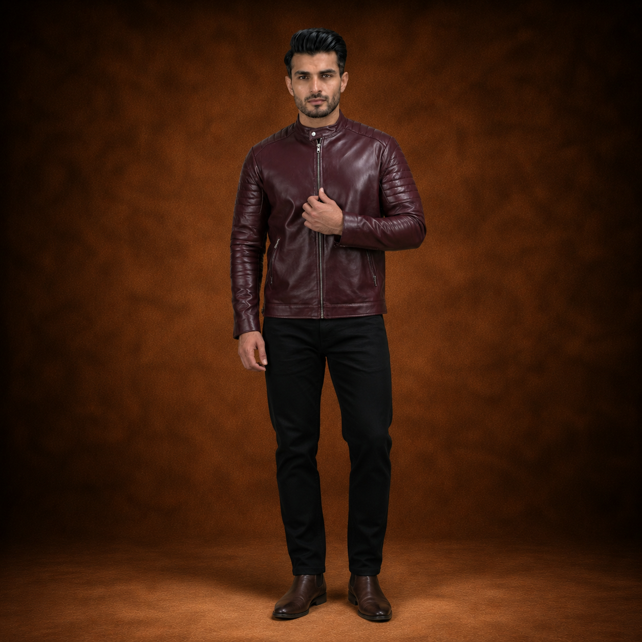 FINEHIDE MEHROON MAVRICK  GENUINE LEATHER JACKET FOR MEN