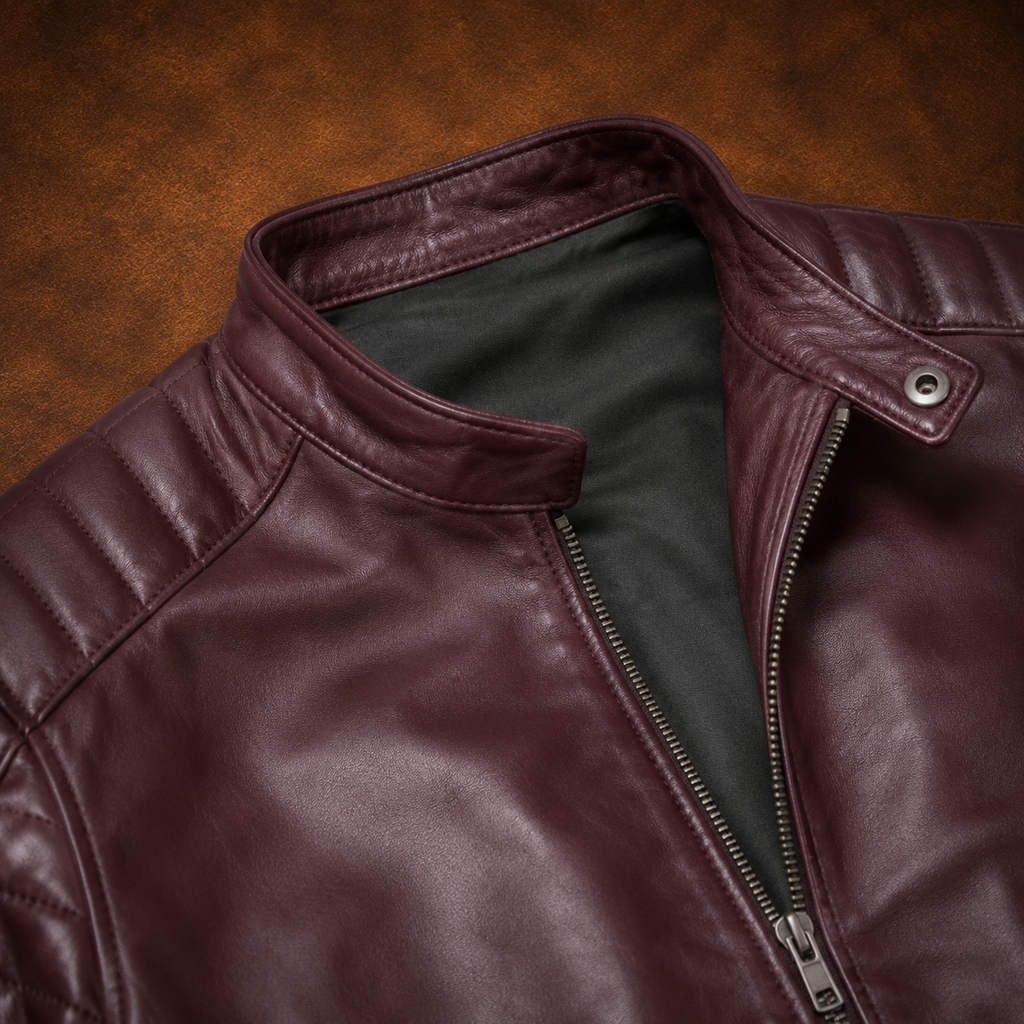 FINEHIDE MEHROON MAVRICK  GENUINE LEATHER JACKET FOR MEN