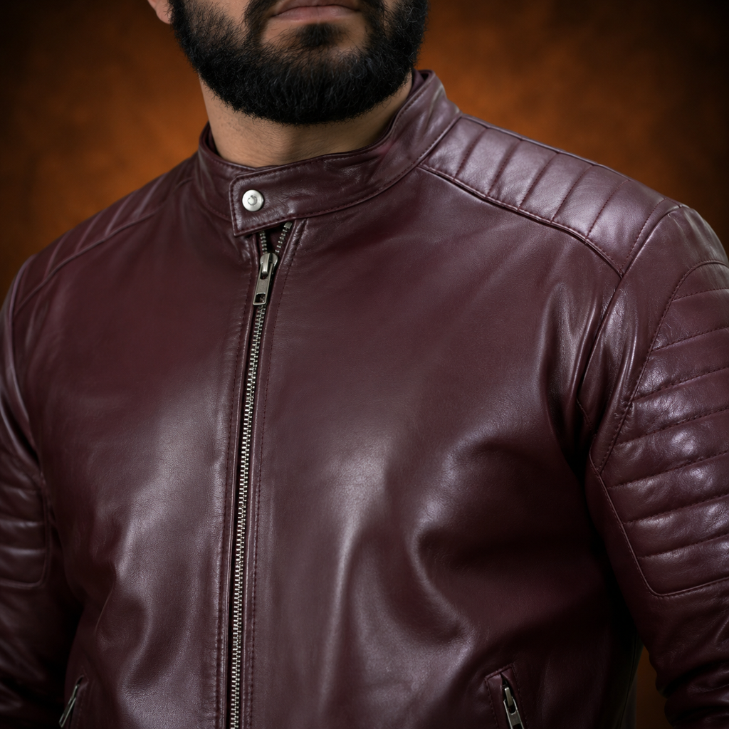 FINEHIDE MEHROON MAVRICK  GENUINE LEATHER JACKET FOR MEN