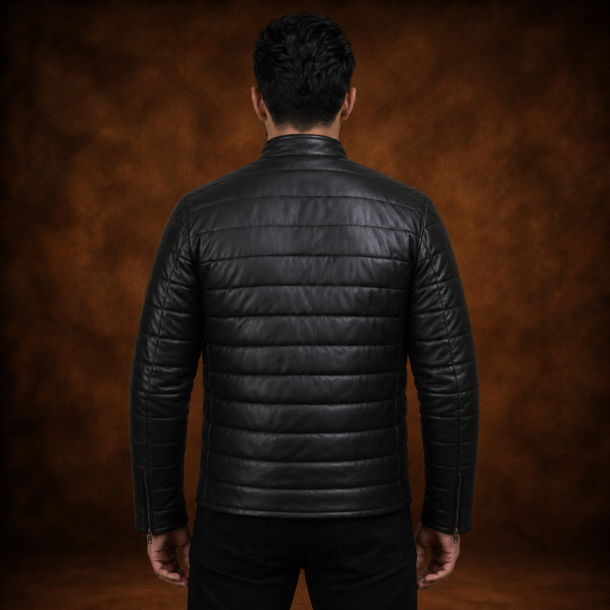 FINEHIDE MEN’S BLACK GENUINE LEATHER QUILTED BOMBER JACKET FOR  MEN