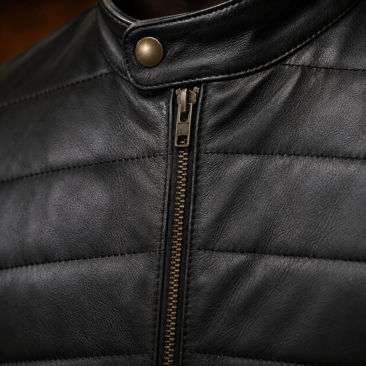 FINEHIDE MEN’S BLACK GENUINE LEATHER QUILTED BOMBER JACKET FOR  MEN