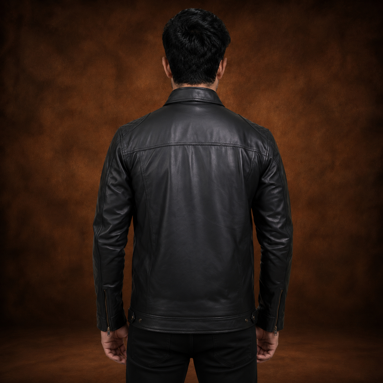 FINEHIDE MEN’S BLACK GENUINE LEATHER MULTI-POCKET JACKET FOR  MEN