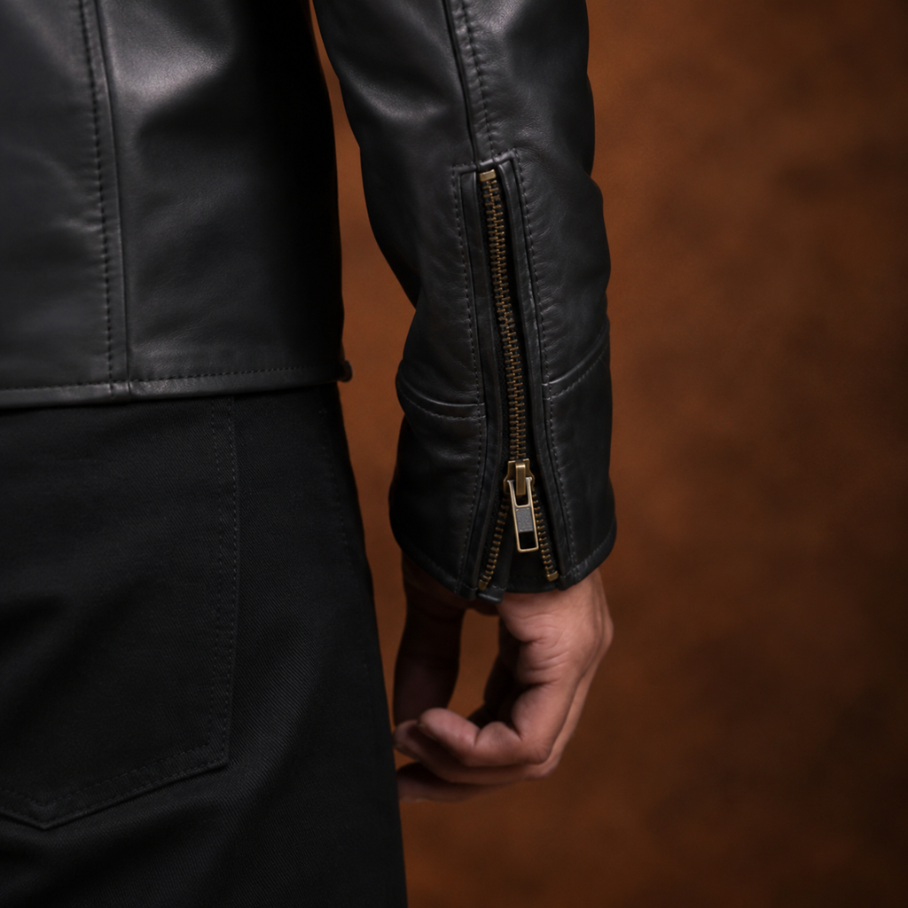 FINEHIDE MEN’S BLACK GENUINE LEATHER MULTI-POCKET JACKET FOR  MEN