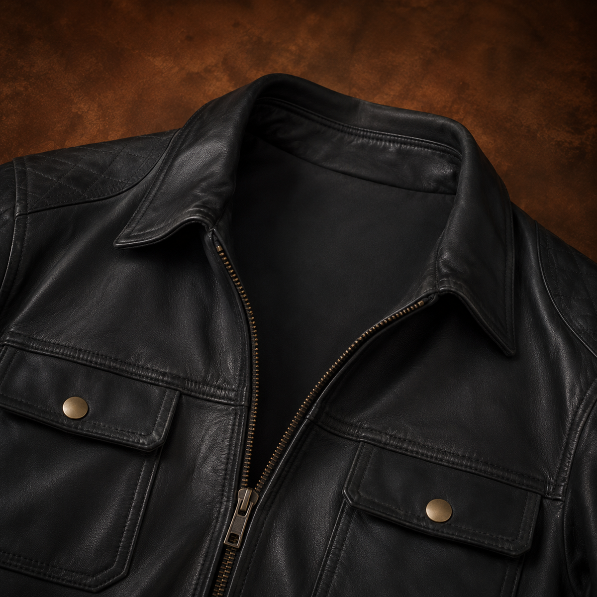 FINEHIDE MEN’S BLACK GENUINE LEATHER MULTI-POCKET JACKET FOR  MEN