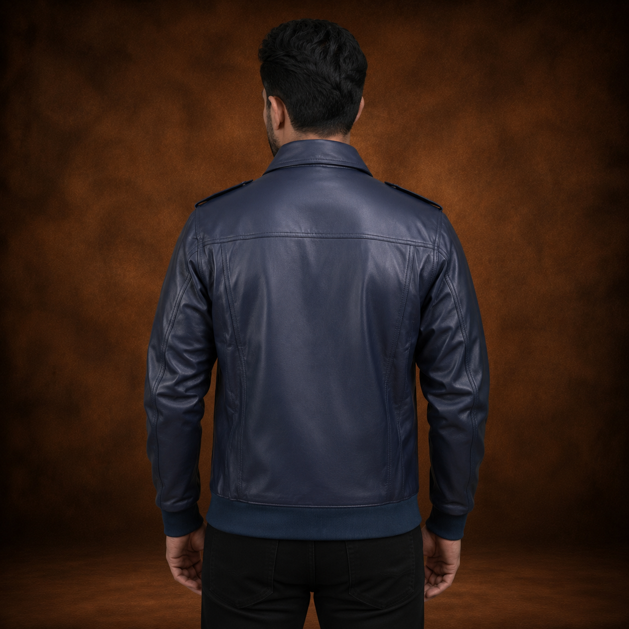 FINEHIDE NAVY BLUE BOMBER GENUINE LEATHER JACKET FOR MEN