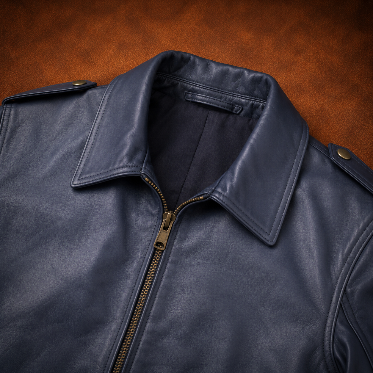 FINEHIDE NAVY BLUE BOMBER GENUINE LEATHER JACKET FOR MEN