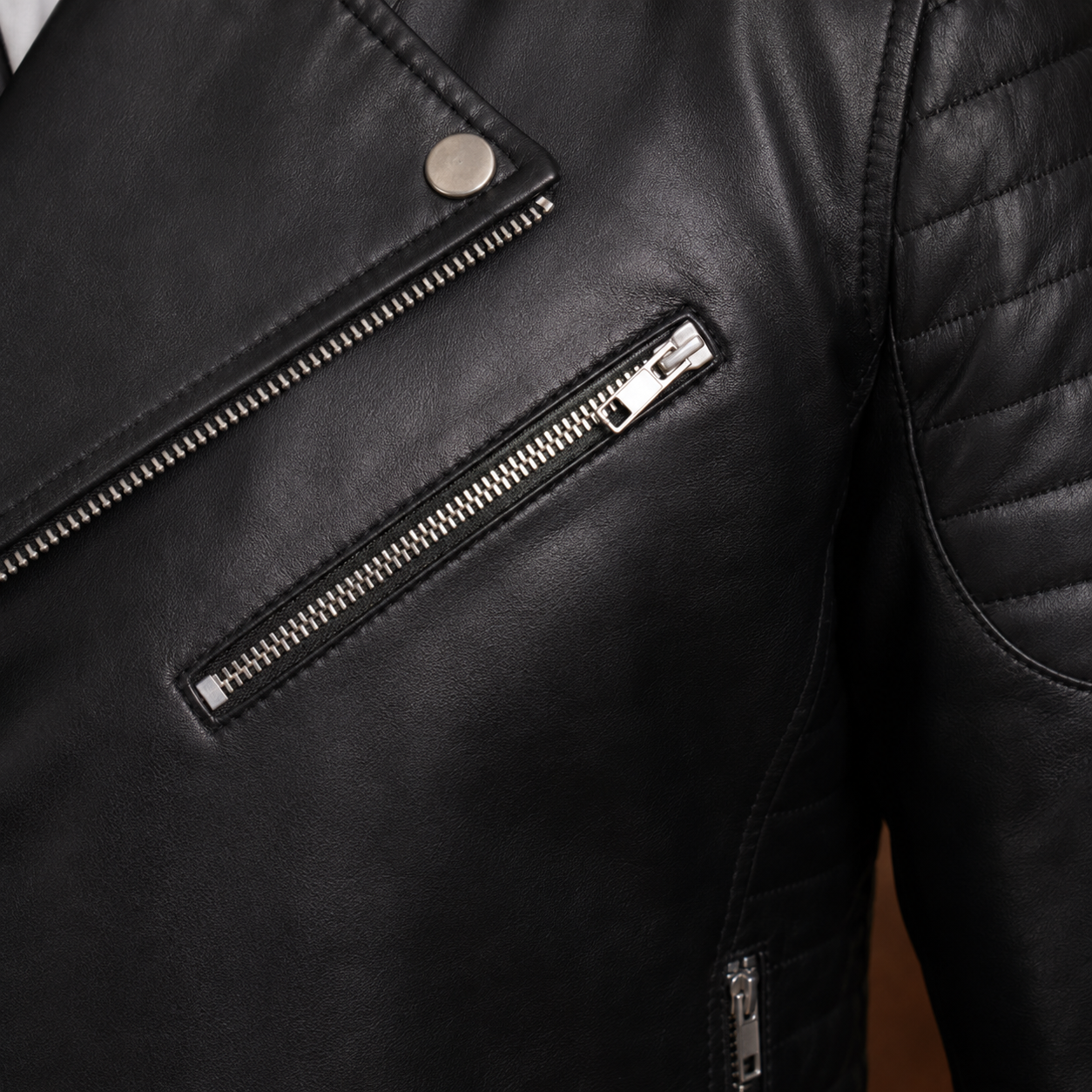 FINEHIDE MEN’S BLACK  BIKER GENUINE LEATHER JACKET FOR MEN