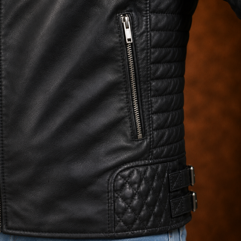 FINEHIDE MEN’S BLACK  BIKER GENUINE LEATHER JACKET FOR MEN
