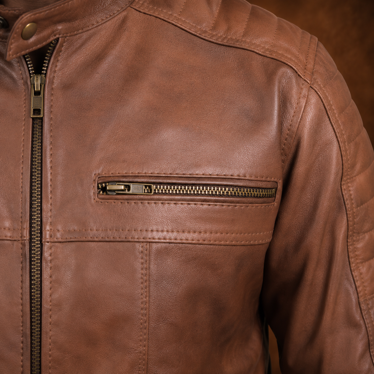 FINEHIDE MEN’S RUSTIC BROWN GENUINE LEATHER CAFE RACER JACKET FOR MEN