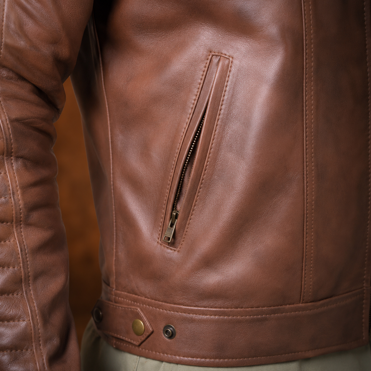 FINEHIDE MEN’S RUSTIC BROWN GENUINE LEATHER CAFE RACER JACKET FOR MEN