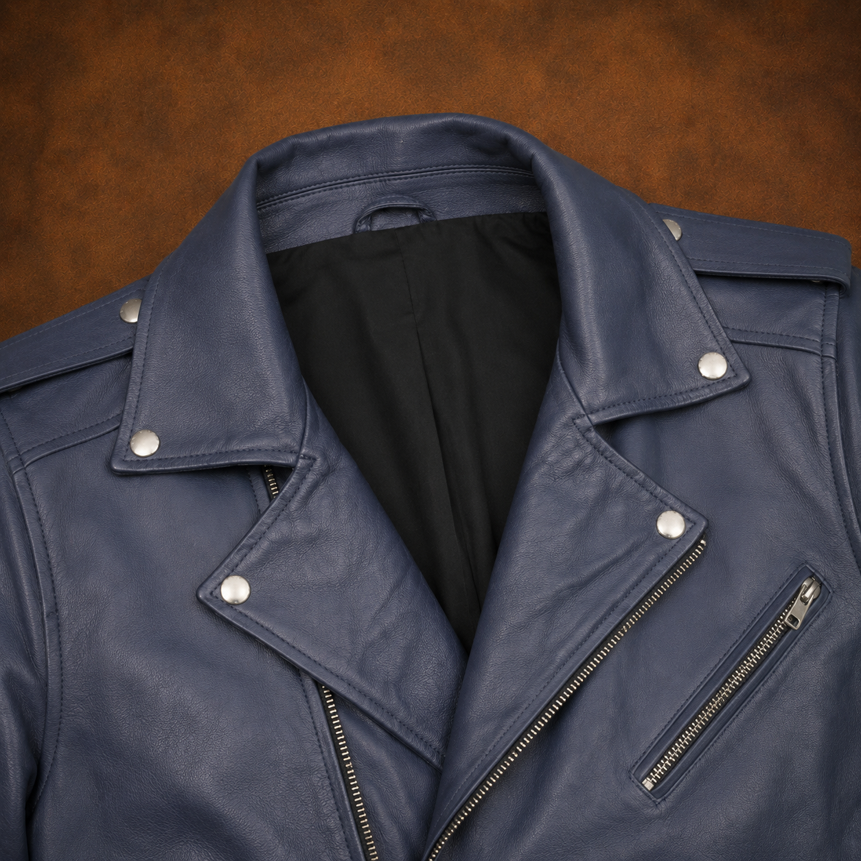 FINEHIDE MEN’S NAVY BLUE GENUINE LEATHER ASYMMETRICAL BIKER JACKET FOR MEN