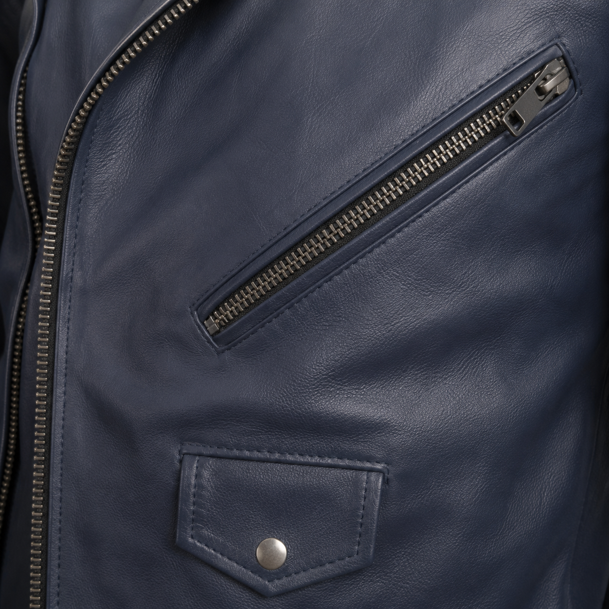 FINEHIDE MEN’S NAVY BLUE GENUINE LEATHER ASYMMETRICAL BIKER JACKET FOR MEN