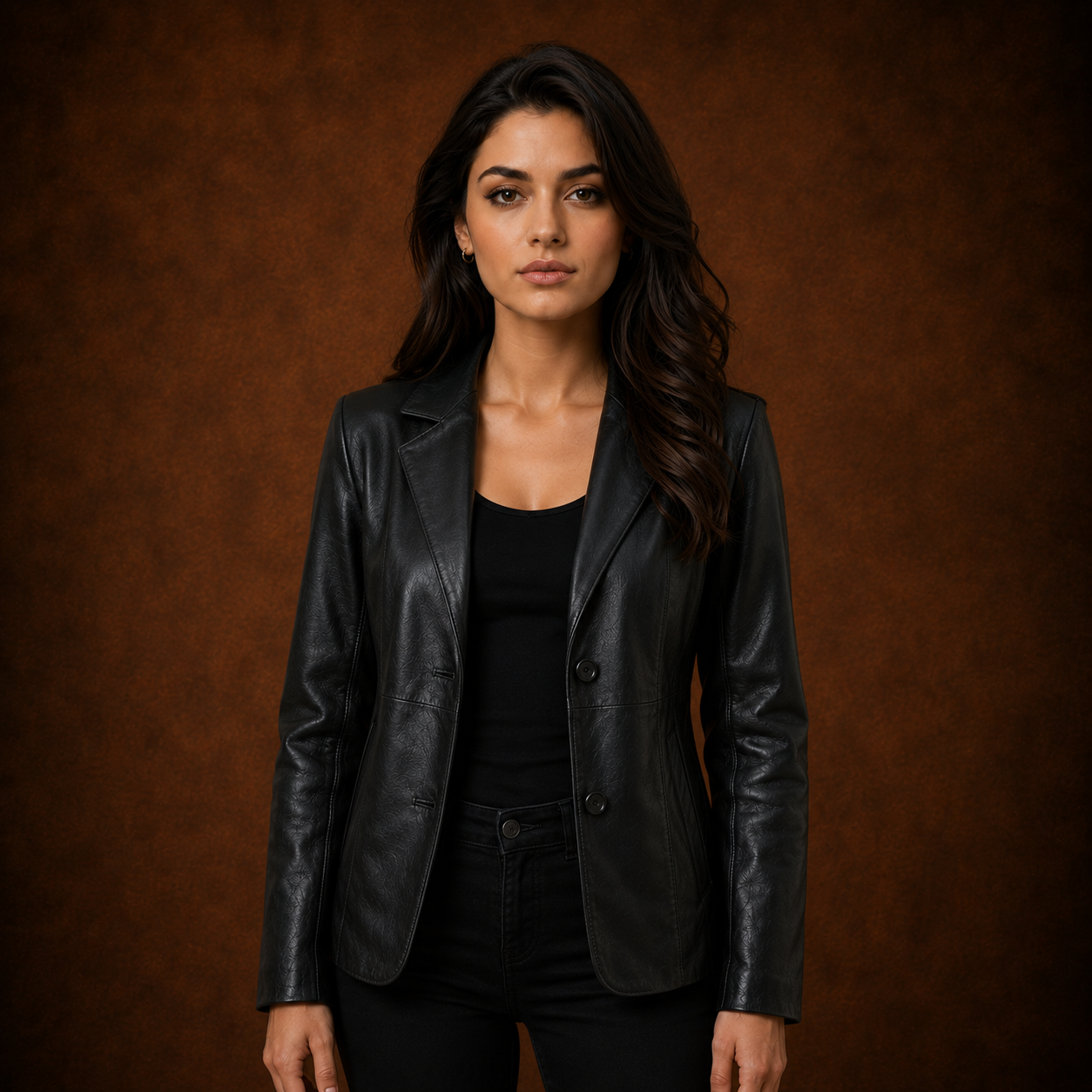 FINEHIDE WOMEN’S BLACK GENUINE LEATHER BLAZER JACKET
