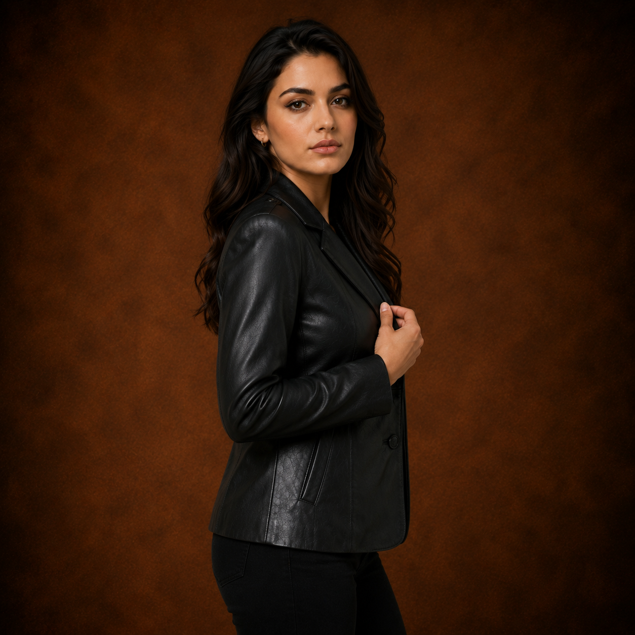 FINEHIDE WOMEN’S BLACK GENUINE LEATHER BLAZER JACKET
