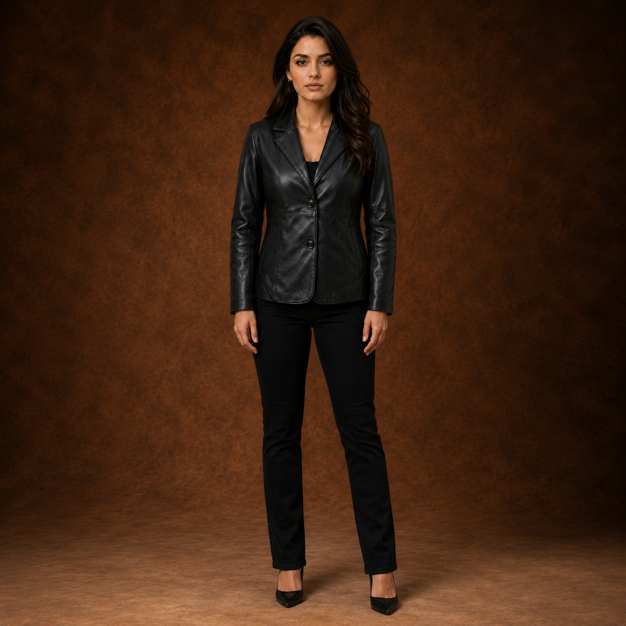 FINEHIDE WOMEN’S BLACK GENUINE LEATHER BLAZER JACKET