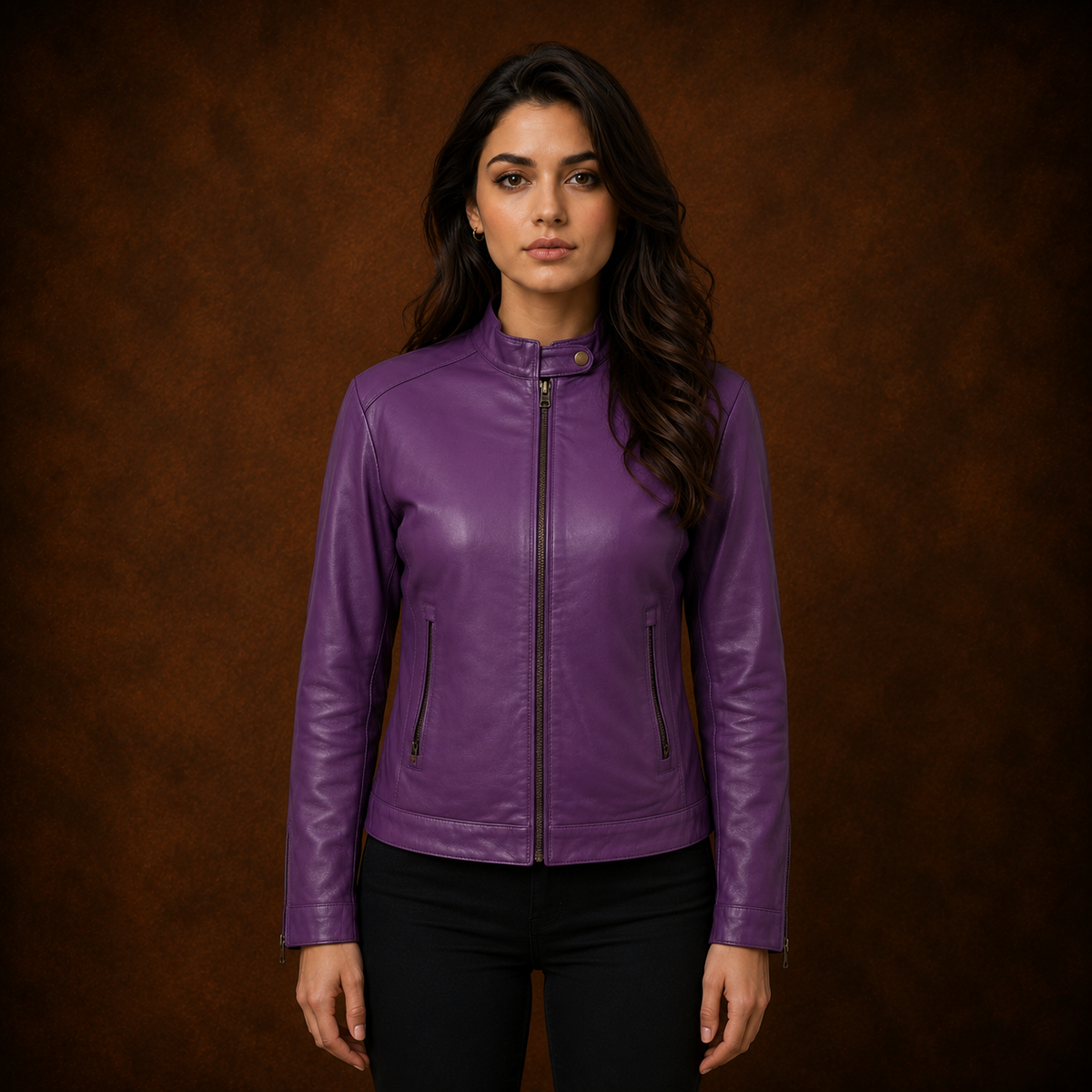 FINEHIDE  PURPEL VOUGE  BIKER GENUINE LEATHER JACKET FOR WOMEN