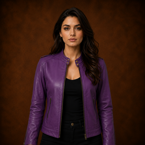 FINEHIDE  PURPEL VOUGE  BIKER GENUINE LEATHER JACKET FOR WOMEN