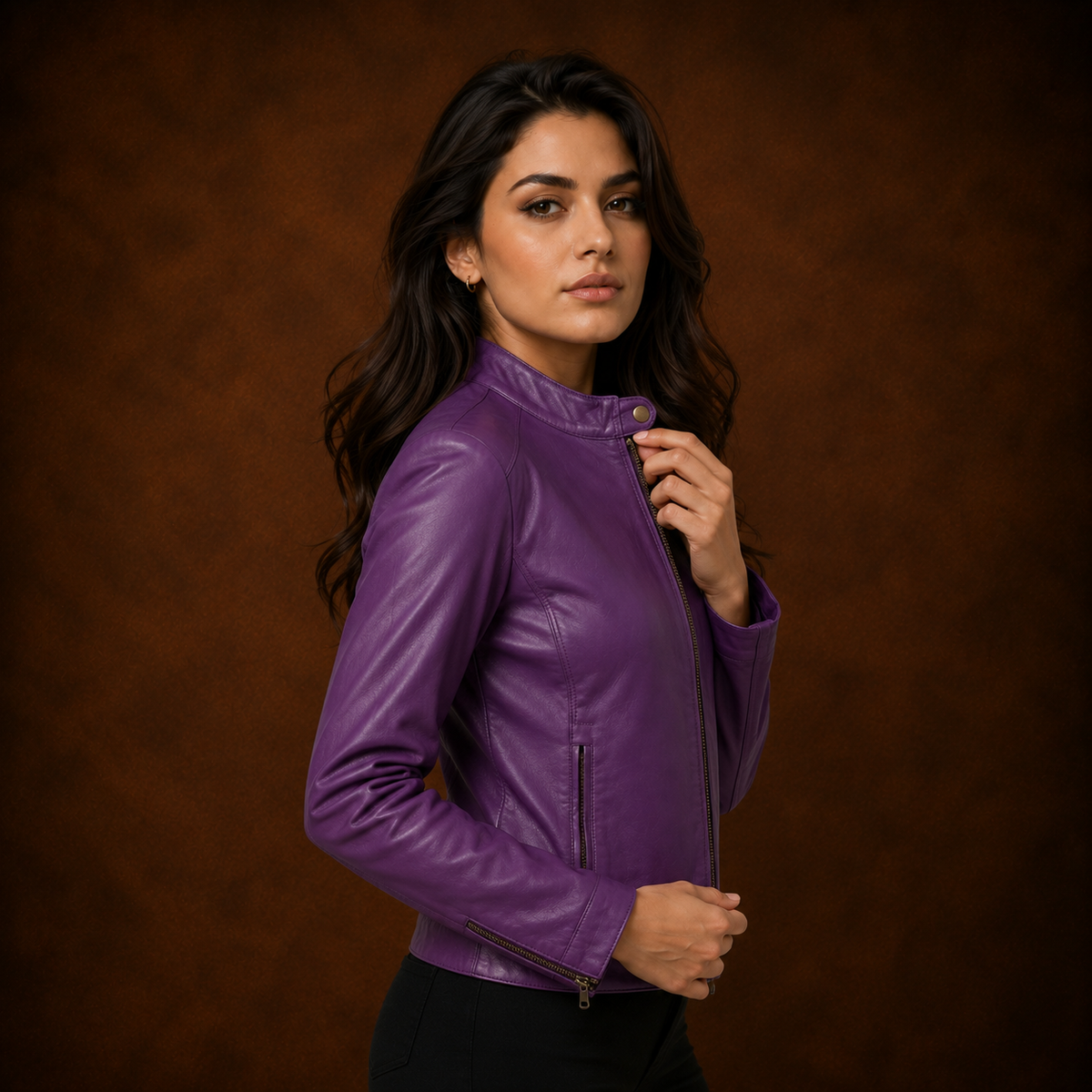 FINEHIDE  PURPEL VOUGE  BIKER GENUINE LEATHER JACKET FOR WOMEN