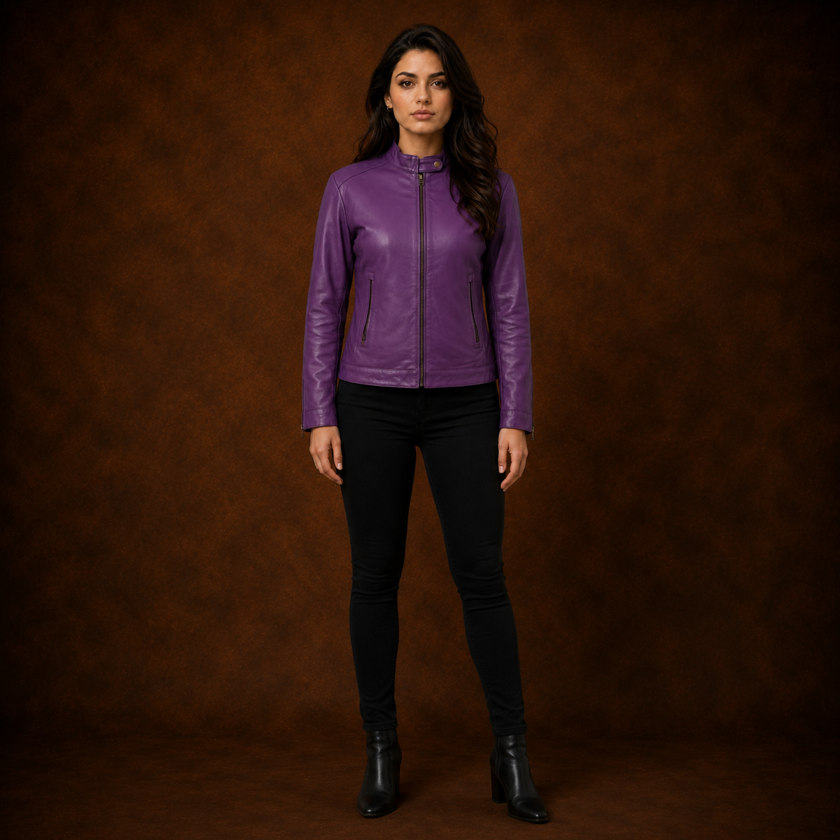 FINEHIDE  PURPEL VOUGE  BIKER GENUINE LEATHER JACKET FOR WOMEN