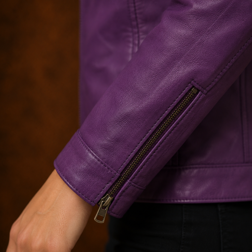 FINEHIDE  PURPEL VOUGE  BIKER GENUINE LEATHER JACKET FOR WOMEN