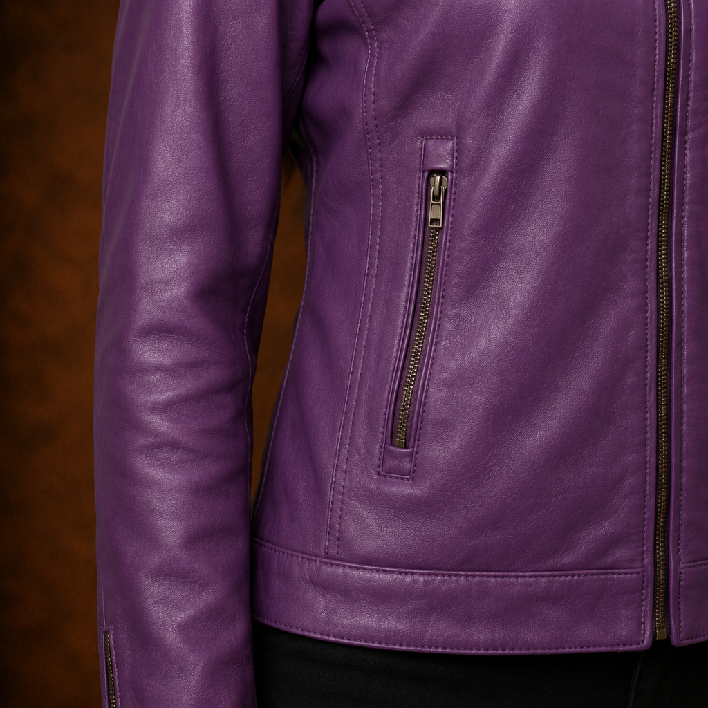 FINEHIDE  PURPEL VOUGE  BIKER GENUINE LEATHER JACKET FOR WOMEN