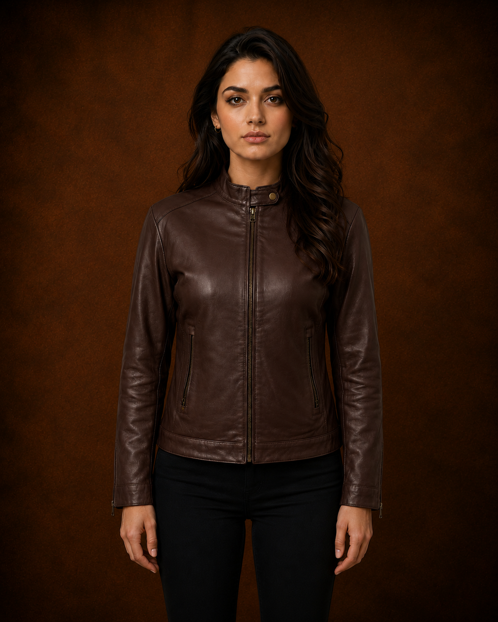 FINEHIDE CARAMEL BROWN  GENUINE LEATHER JACKET FOR WOMEN