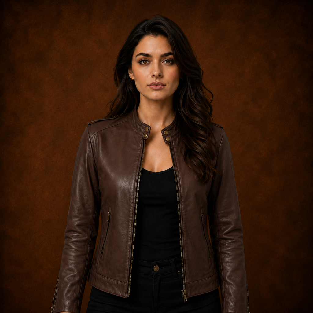 FINEHIDE CARAMEL BROWN  GENUINE LEATHER JACKET FOR WOMEN