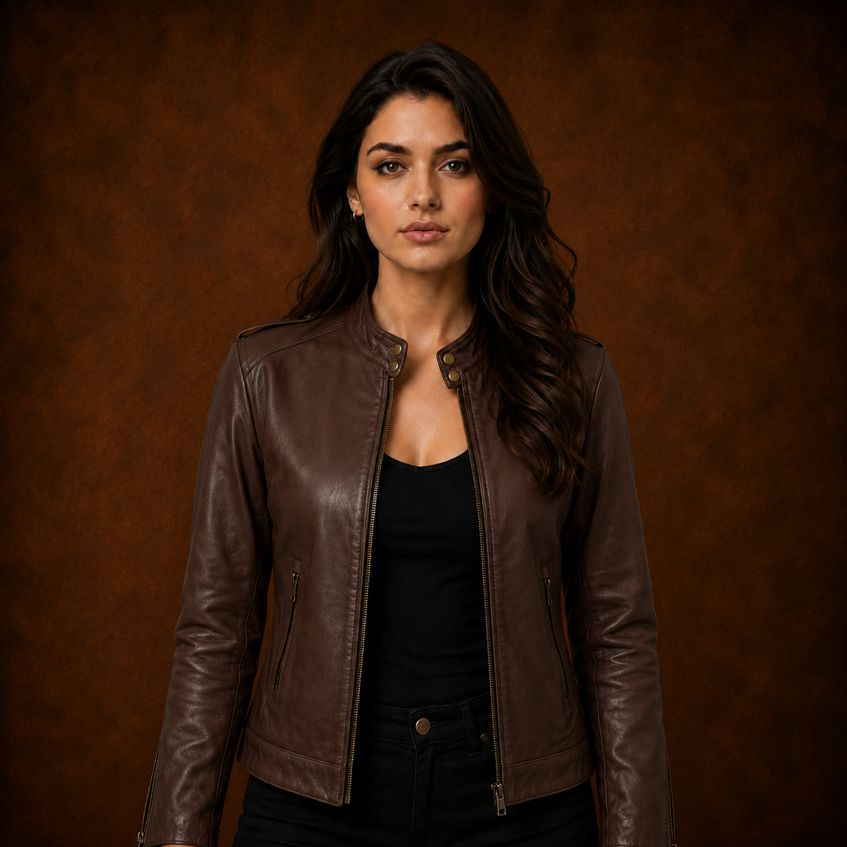 FINEHIDE CARAMEL BROWN  GENUINE LEATHER JACKET FOR WOMEN
