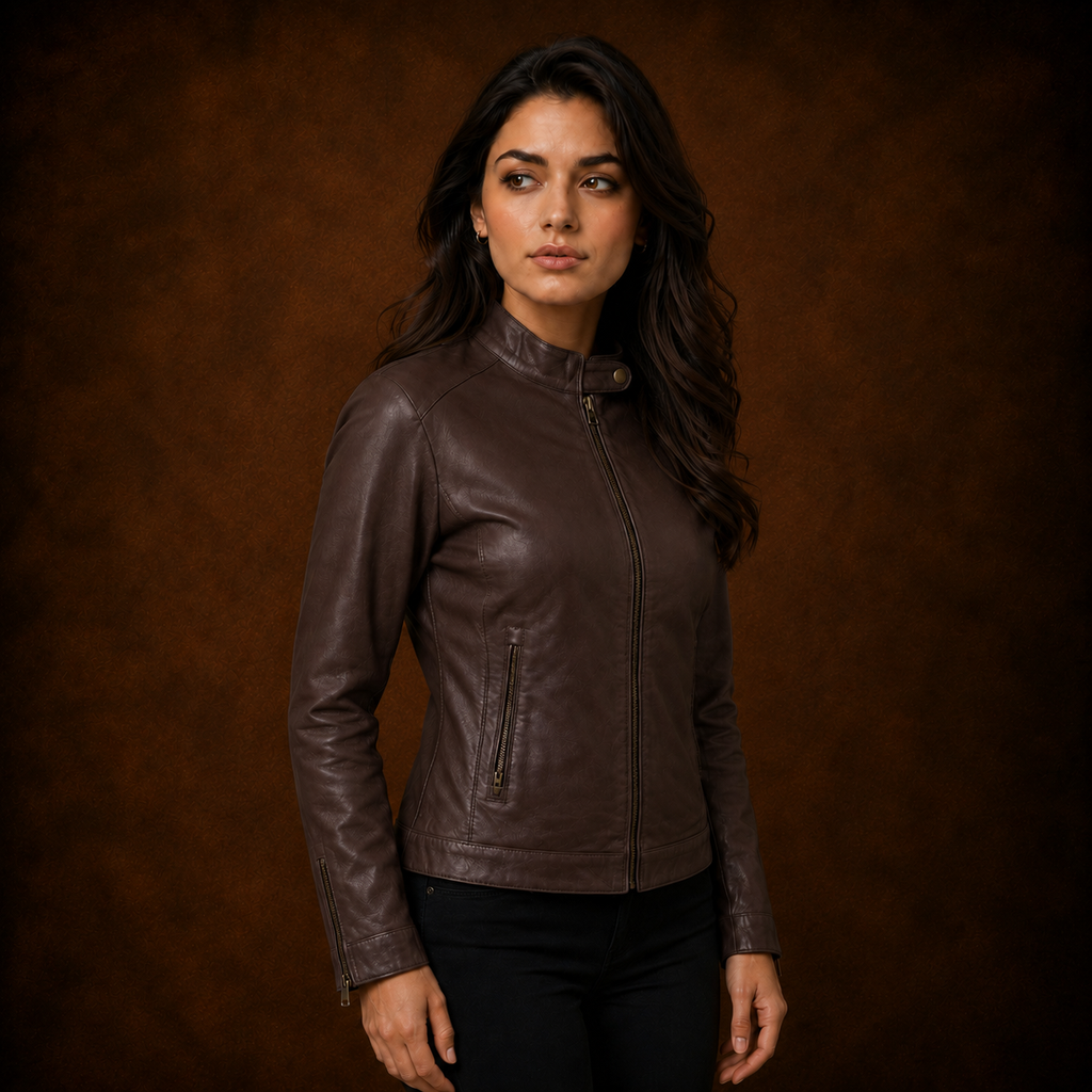 FINEHIDE CARAMEL BROWN  GENUINE LEATHER JACKET FOR WOMEN
