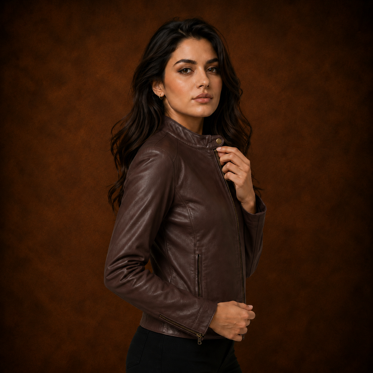 FINEHIDE CARAMEL BROWN  GENUINE LEATHER JACKET FOR WOMEN