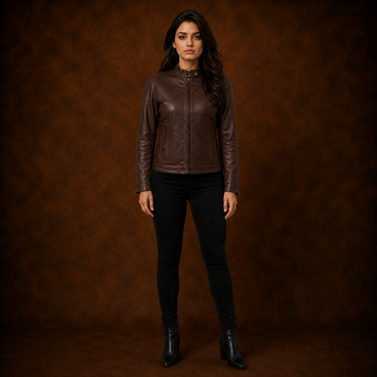 FINEHIDE CARAMEL BROWN  GENUINE LEATHER JACKET FOR WOMEN