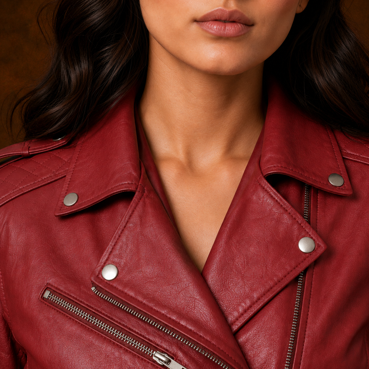 FINEHIDE WOMEN’S RED GENUINE LEATHER QUILTED BIKER JACKET FOR WOMEN