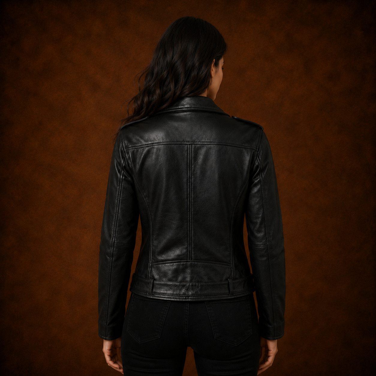 FINEHIDE WOMEN’S BLACK GENUINE LEATHER BELTED BIKER JACKET
