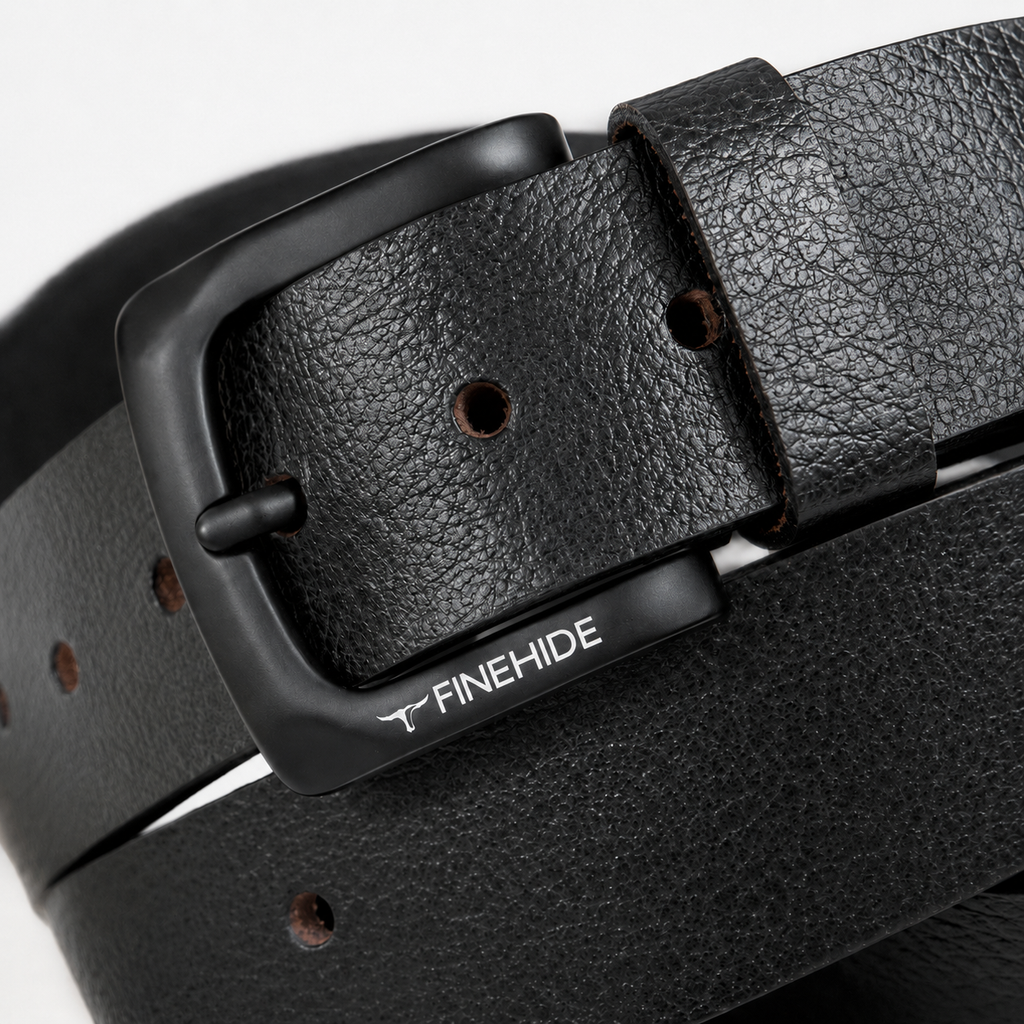 FINEHIDE Genuine Leather Belt for Men Premium Black Leather Casual & Formal Belt with Matte Metal Buckle