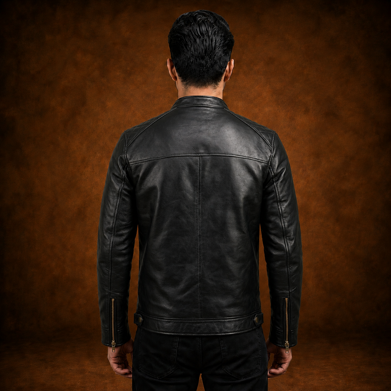 FINEHIDE MEN’S BLACK GENUINE LEATHER CAFE RACER JACKET FOR MEN