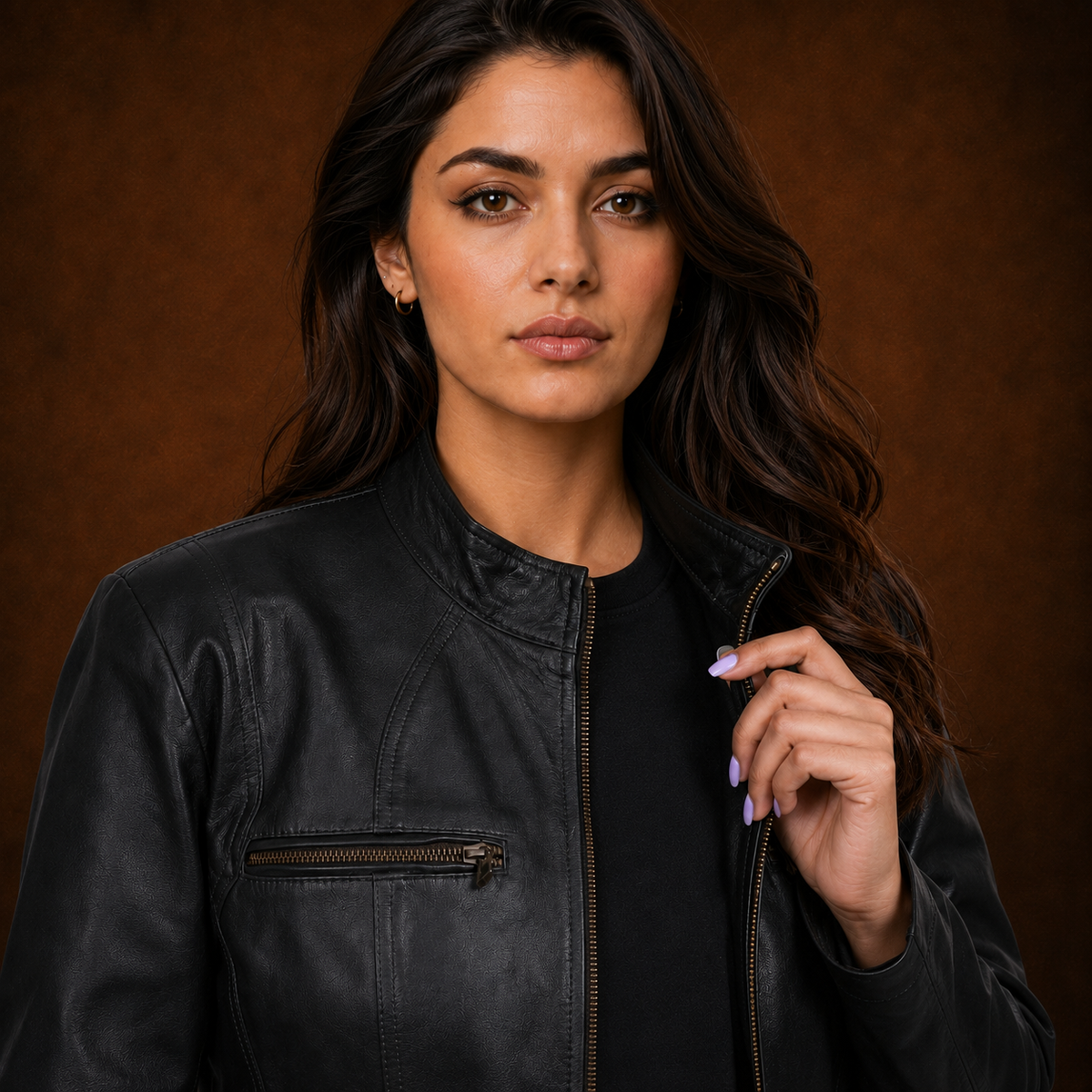 FINEHIDE SHADOW BLACK GENUINE LEATHER BIKER JACKET FOR WOMEN