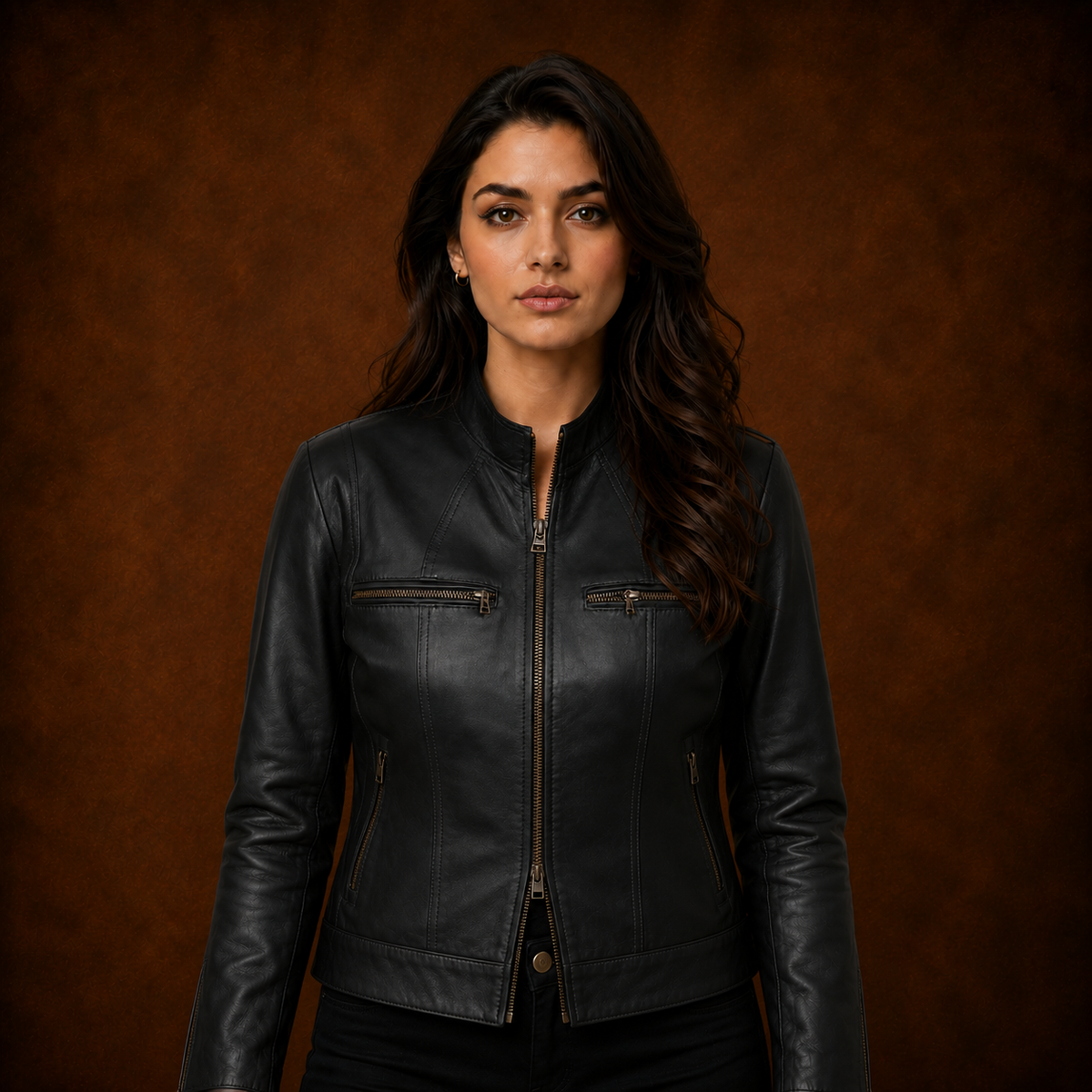 FINEHIDE SHADOW BLACK GENUINE LEATHER BIKER JACKET FOR WOMEN