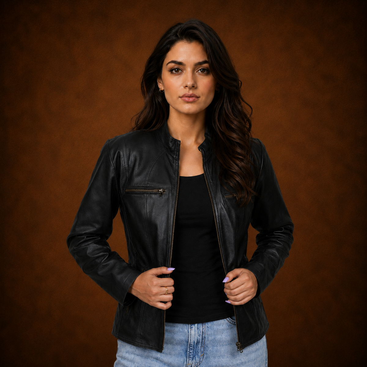 FINEHIDE SHADOW BLACK GENUINE LEATHER BIKER JACKET FOR WOMEN
