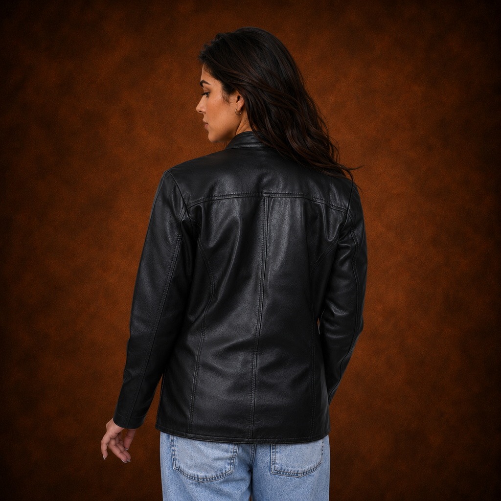 FINEHIDE SHADOW BLACK GENUINE LEATHER BIKER JACKET FOR WOMEN