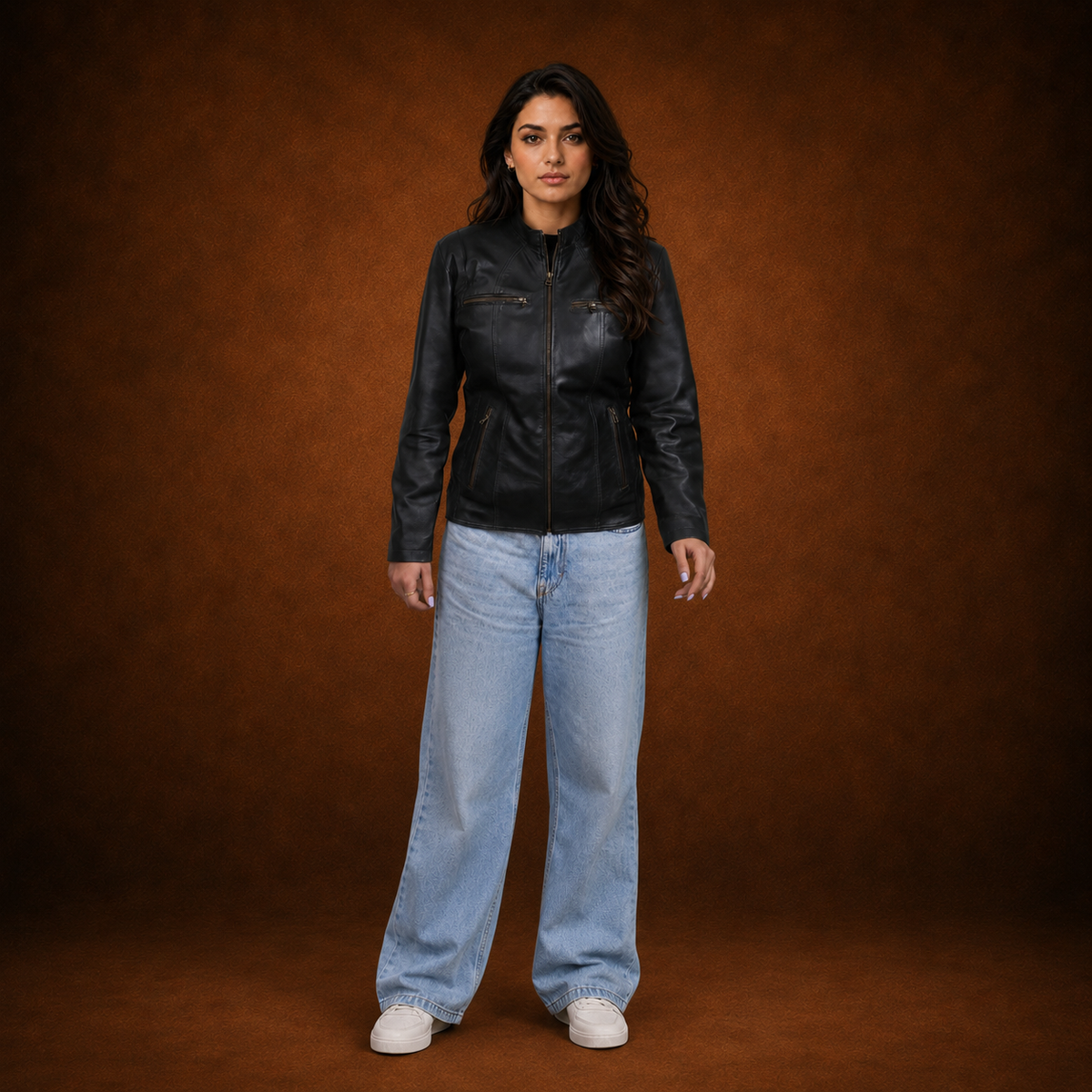FINEHIDE SHADOW BLACK GENUINE LEATHER BIKER JACKET FOR WOMEN