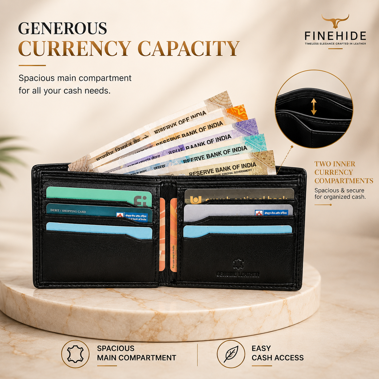Finehide Premium Leather Wallet for Men's Black Genuine Leather,  Luxury Gift Box