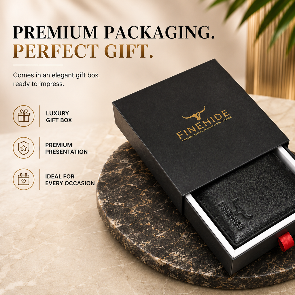Finehide Premium Leather Wallet for Men's Black Genuine Leather,  Luxury Gift Box