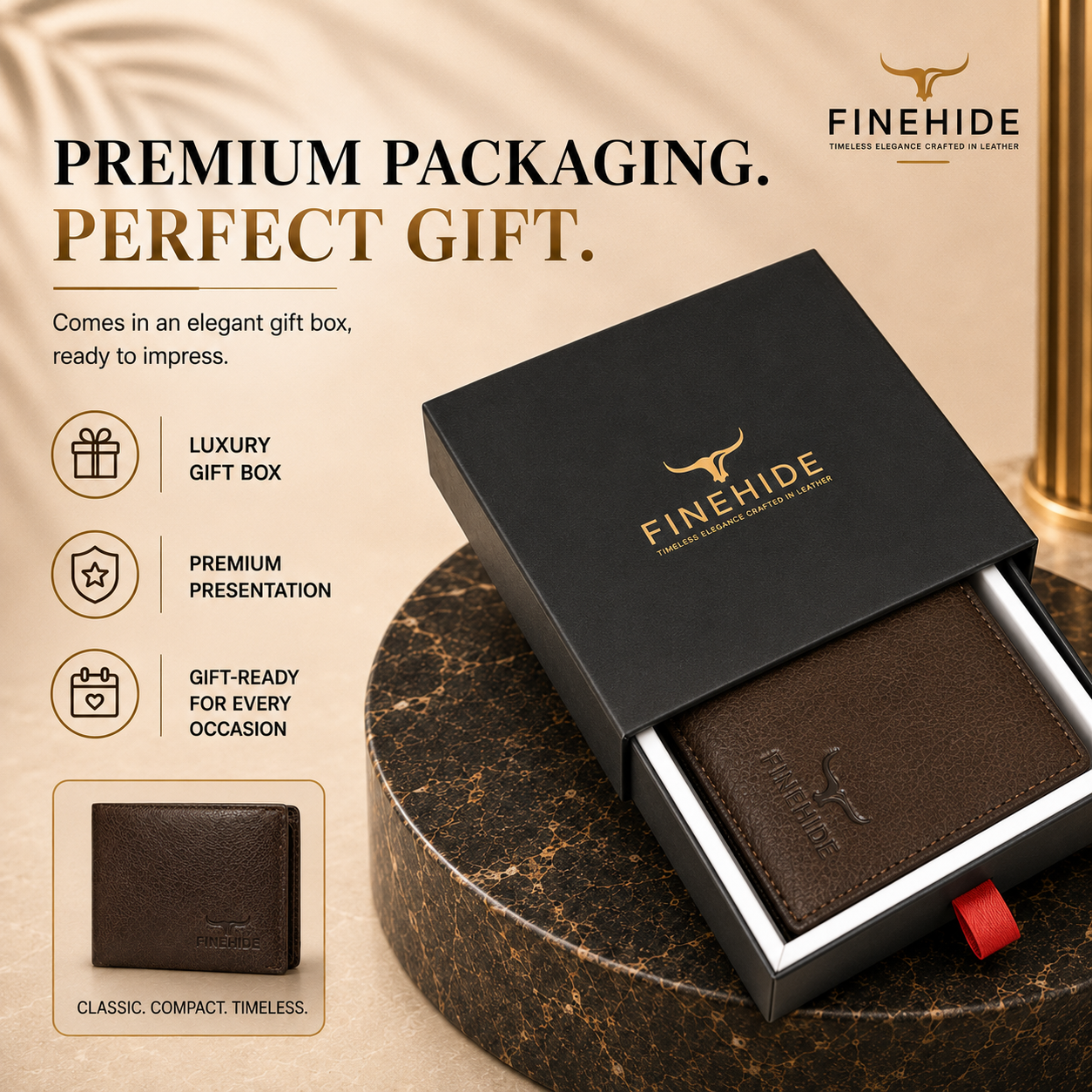 Finehide Classic Bifold Wallet for Men's Dark Brown Genuine Leather, Premium Gift Box