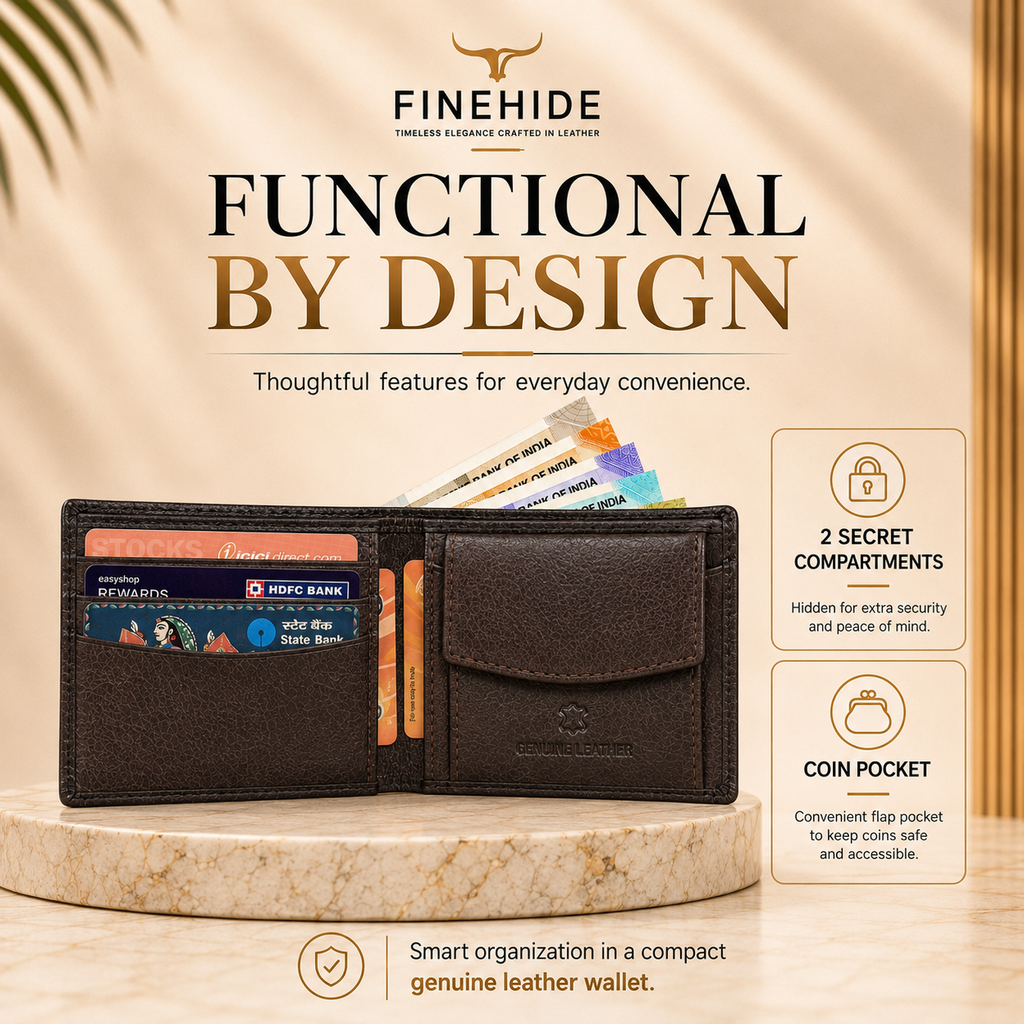 Finehide Classic Bifold Wallet for Men's Dark Brown Genuine Leather, Premium Gift Box